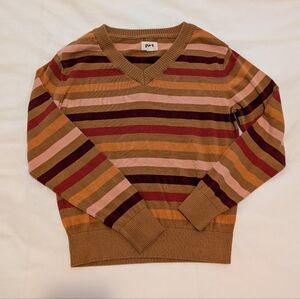 Pact Organic Cotton Small Colorful Striped V Neck Sweater